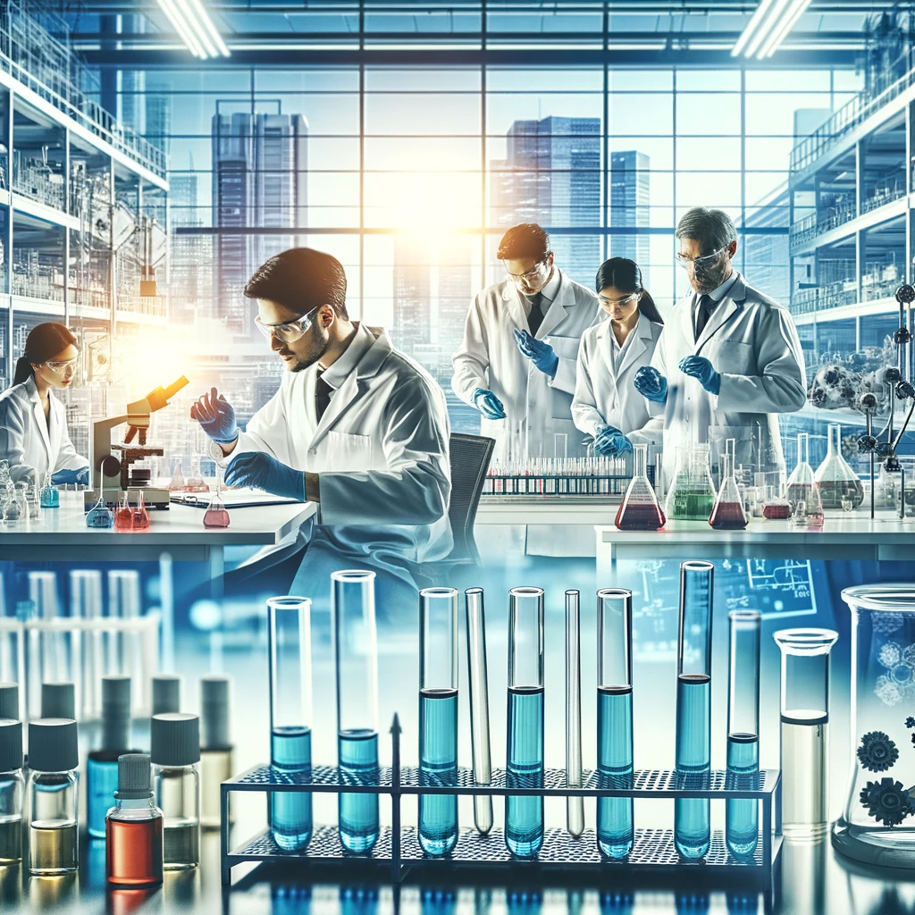 Scientists in a lab developing custom industrial detergent formulas