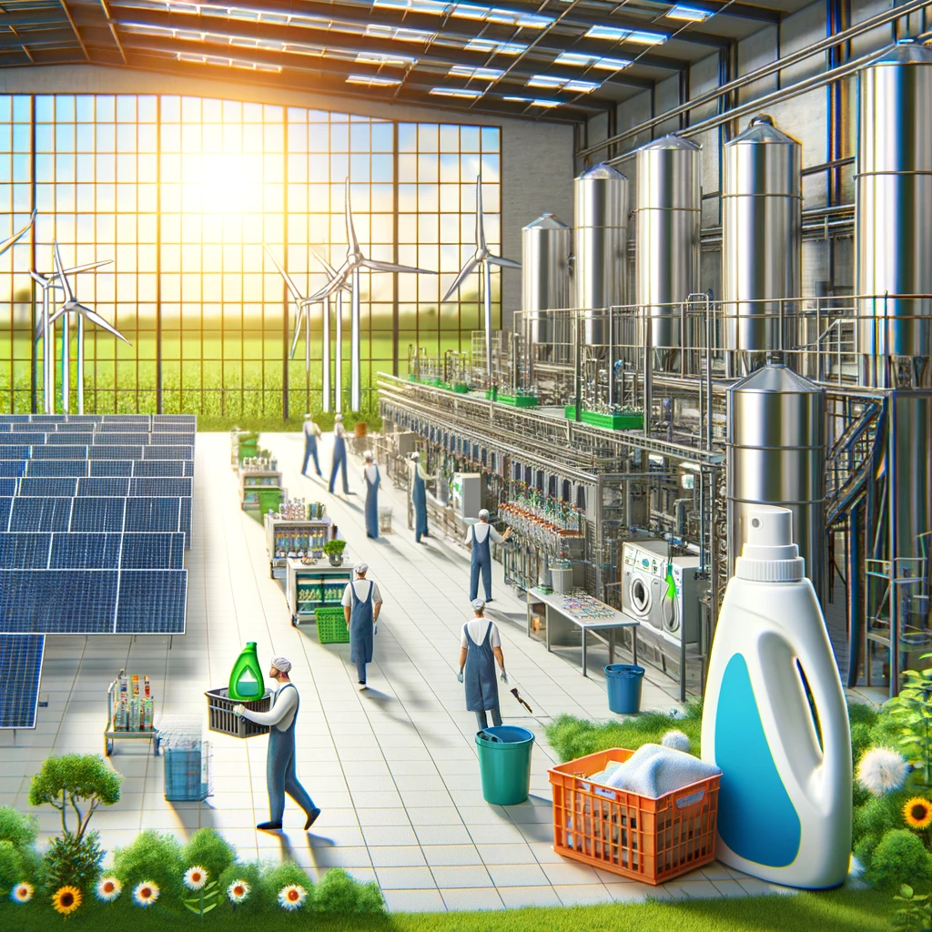 Eco-friendly industrial detergent facility with sustainable practices